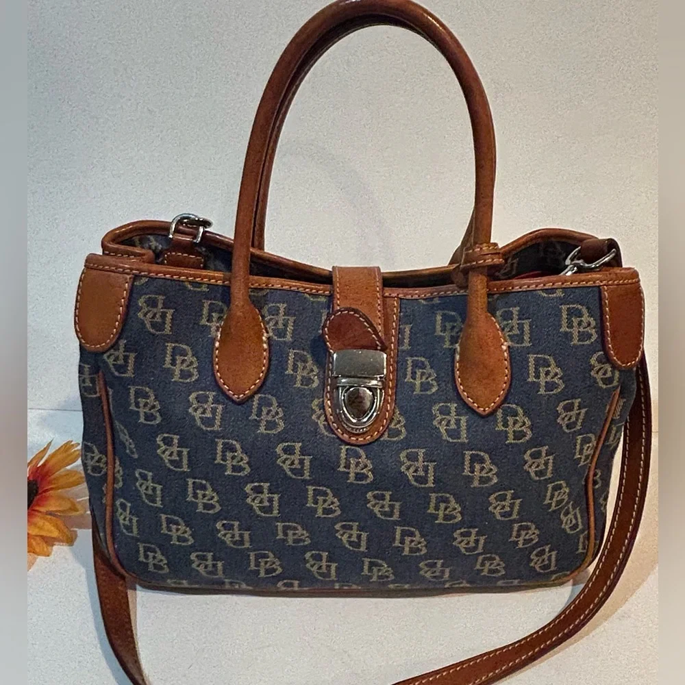 Dooney & Bourke DB Logo Denim Satchel Crossbody Bag Authentic - Picture 2 of 11